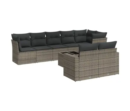 Sofos Komplektas Su Pagalvėlėmis, 9 Dalių, Pilkas, Poliratanas