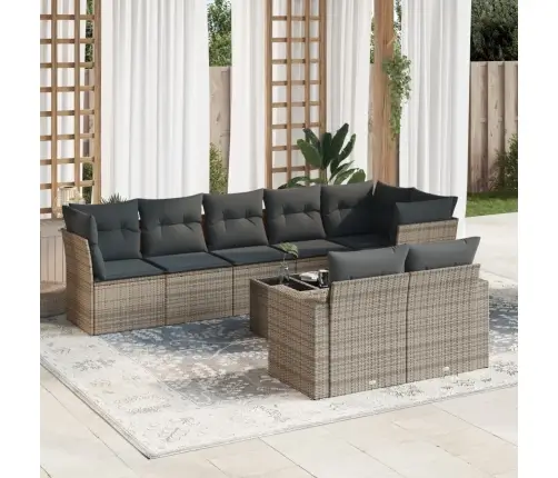 Sofos Komplektas Su Pagalvėlėmis, 9 Dalių, Pilkas, Poliratanas