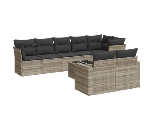 9-Daļīgs Dārza Dīvāna Komplekts,Matrači, Gaiši Pelēka Pe Pinums Vidaxl