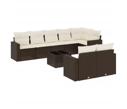 9-Daļīgs Dārza Dīvāna Komplekts, Matrači, Brūna Pe Rotangpalma Vidaxl