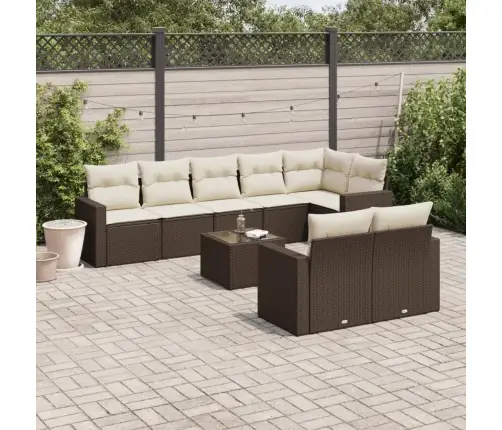 9-Daļīgs Dārza Dīvāna Komplekts, Matrači, Brūna Pe Rotangpalma Vidaxl