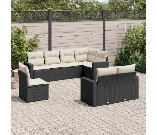 Sofos Komplektas Su Pagalvėlėmis, 8 Dalių, Juodas, Poliratanas