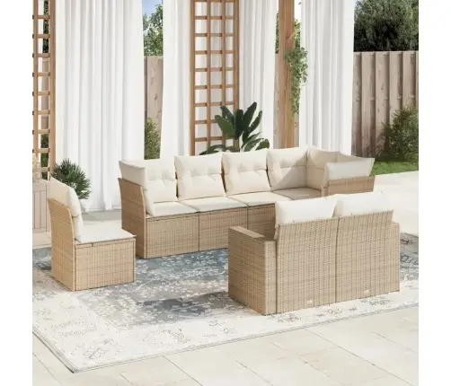 8-Daļīgs Dārza Dīvāna Komplekts, Matrači, Bēša Pe Rotangpalma Vidaxl