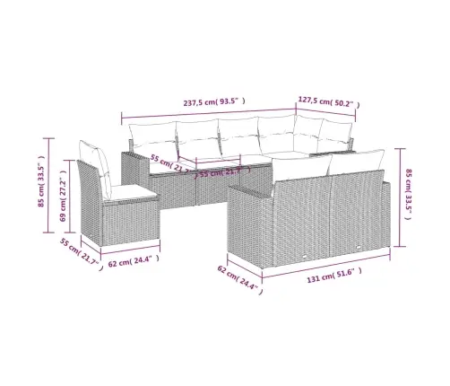 8-Osaline Aiadiivani Komplekt Patjadega, Pruun, Polürotang