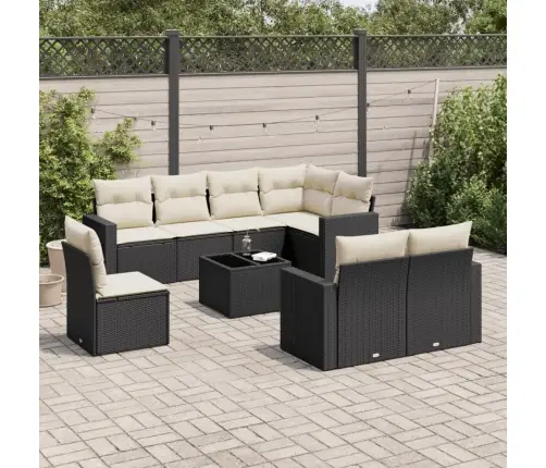 Sodo Komplektas Su Pagalvėlėmis, 9 Dalių, Juodas, Poliratanas