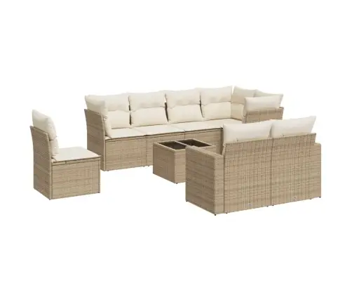 9-Daļīgs Dārza Dīvānu Komplekts, Matrači, Bēša Pe Rotangpalma Vidaxl