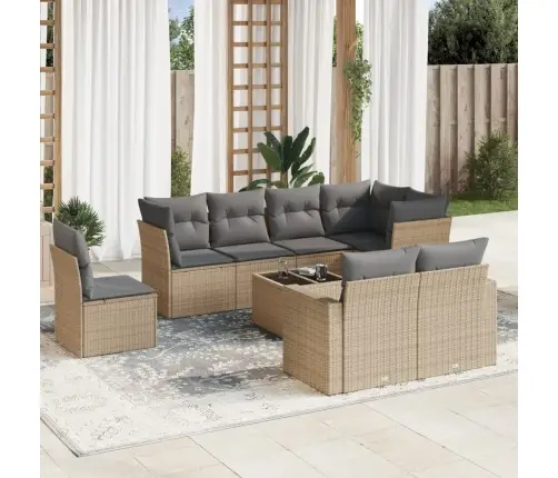 9-Daļīgs Dārza Dīvānu Komplekts, Matrači, Bēša Pe Rotangpalma Vidaxl