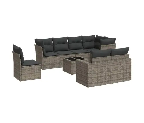 9-Daļīgs Dārza Dīvāna Komplekts Ar Matračiem, Pelēks Pe Pinums Vidaxl