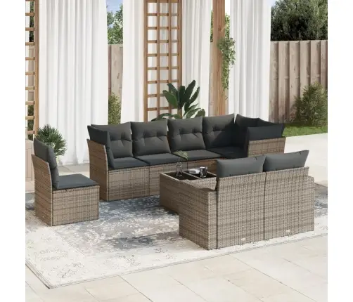 9-Daļīgs Dārza Dīvāna Komplekts Ar Matračiem, Pelēks Pe Pinums Vidaxl