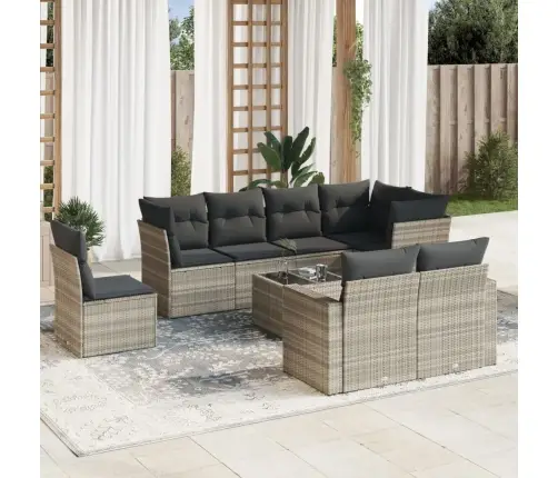 9-Daļīgs Dārza Dīvāna Komplekts,Matrači, Gaiši Pelēka Pe Pinums Vidaxl