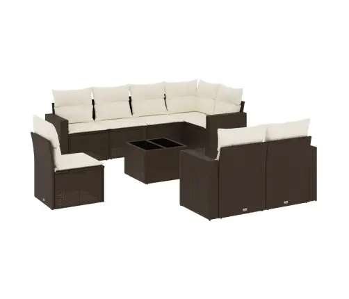 9-Daļīgs Dārza Dīvāna Komplekts, Matrači, Brūna Pe Rotangpalma Vidaxl