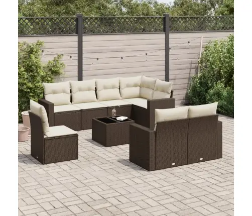 9-Daļīgs Dārza Dīvāna Komplekts, Matrači, Brūna Pe Rotangpalma Vidaxl