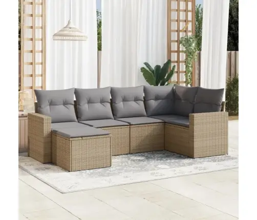 6-Daļīgs Dārza Dīvāna Komplekts, Matrači, Bēša Pe Rotangpalma Vidaxl