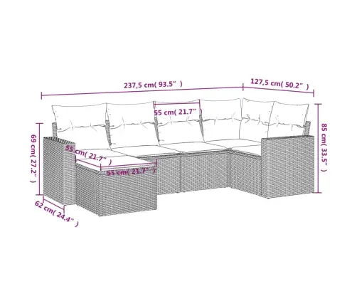 6-Daļīgs Dārza Dīvānu Komplekts,Matrači, Gaiši Pelēka Pe Pinums Vidaxl