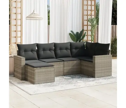 6-Daļīgs Dārza Dīvānu Komplekts,Matrači, Gaiši Pelēka Pe Pinums Vidaxl