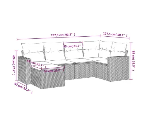 Sofos Komplektas Su Pagalvėlėmis, 6 Dalių, Rudas, Poliratanas