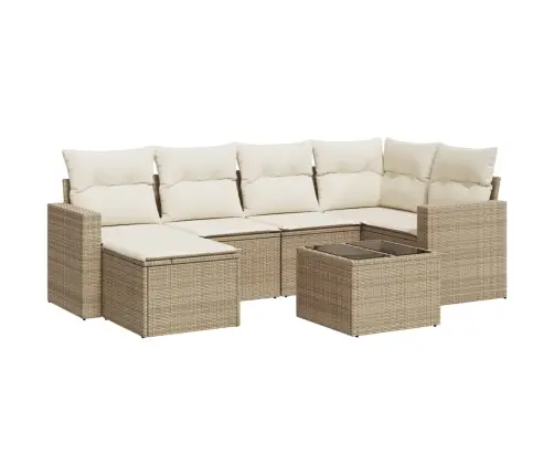 7-Daļīgs Dārza Dīvāna Komplekts, Matrači, Bēša Pe Rotangpalma Vidaxl