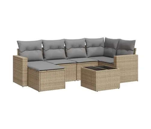 Sofos Komplektas Su Pagalvėlėmis, 7 Dalių, Smėlio, Poliratanas