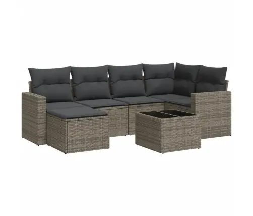 Sofos Komplektas Su Pagalvėlėmis, 7 Dalių, Pilkas, Poliratanas