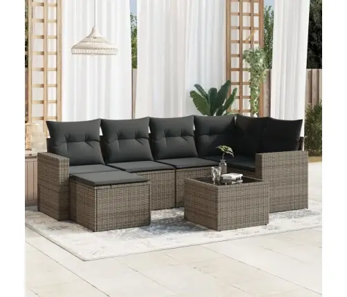 Sofos Komplektas Su Pagalvėlėmis, 7 Dalių, Pilkas, Poliratanas