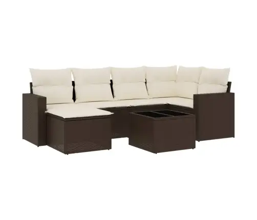 7-Daļīgs Dārza Dīvānu Komplekts, Matrači, Brūna Pe Rotangpalma Vidaxl