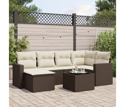 7-Daļīgs Dārza Dīvānu Komplekts, Matrači, Brūna Pe Rotangpalma Vidaxl