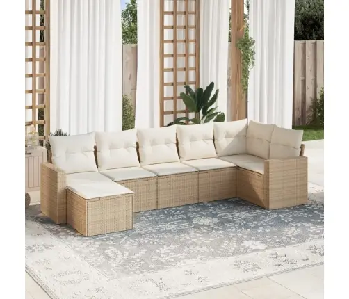 7-Daļīgs Dārza Dīvāna Komplekts, Matrači, Bēša Pe Rotangpalma Vidaxl