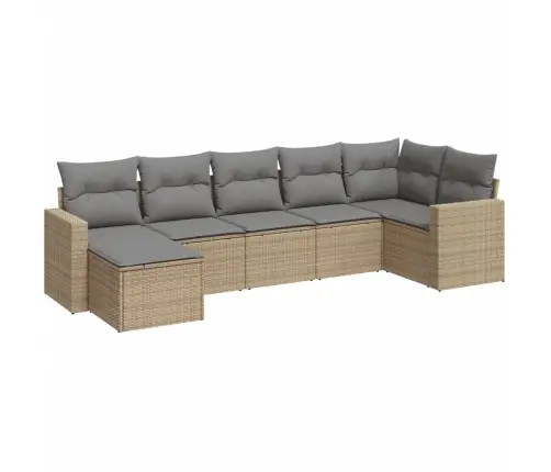 Sofos Komplektas Su Pagalvėlėmis, 7 Dalių, Smėlio, Poliratanas