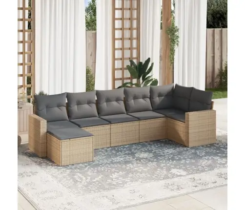 Sofos Komplektas Su Pagalvėlėmis, 7 Dalių, Smėlio, Poliratanas