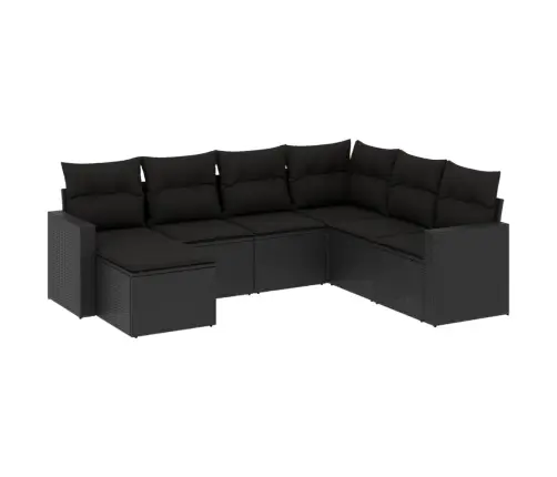 7-Daļīgs Dārza Dīvāna Komplekts Ar Matračiem, Melna Pe Vidaxl