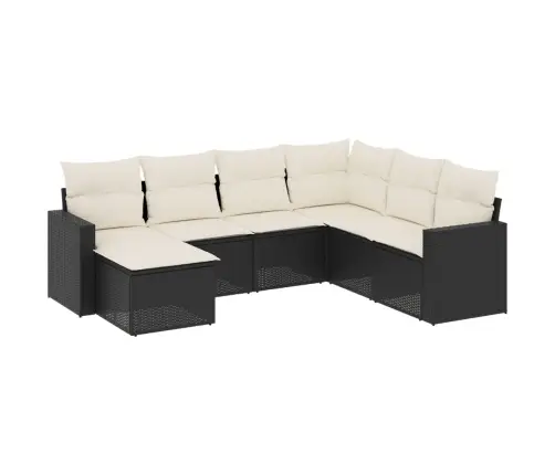 Sofos Komplektas Su Pagalvėlėmis, 7 Dalių, Juodas, Poliratanas