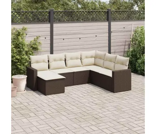 7-Daļīgs Dārza Dīvānu Komplekts, Matrači, Brūna Pe Rotangpalma Vidaxl