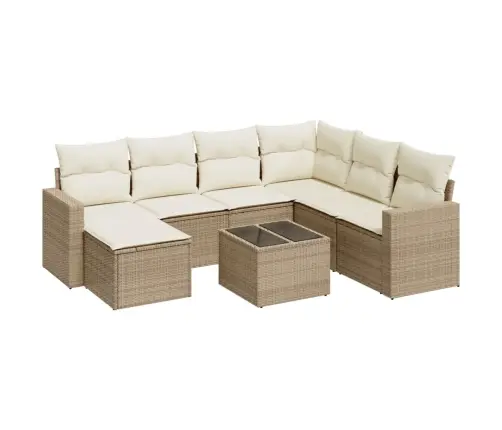 Sofos Komplektas Su Pagalvėlėmis, 8 Dalių, Smėlio, Poliratanas