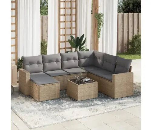 8-Daļīgs Dārza Dīvāna Komplekts, Matrači, Bēša Pe Rotangpalma Vidaxl