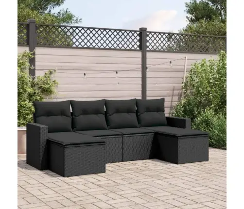 6-Daļīgs Dārza Dīvāna Komplekts, Matrači, Melna Pe Rotanpalma Vidaxl