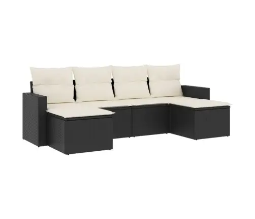 Sofos Komplektas Su Pagalvėlėmis, 6 Dalių, Juodas, Poliratanas