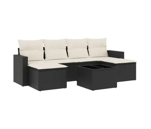 Sofos Komplektas Su Pagalvėlėmis, 7 Dalių, Juodas, Poliratanas