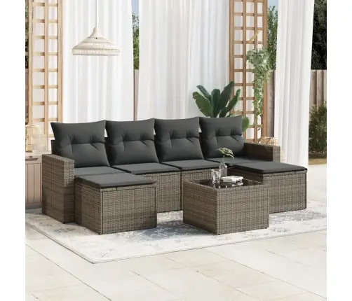 7-Daļīgs Dārza Dīvāna Komplekts, Matrači, Pelēka Pe Rotangpalma Vidaxl 7-Daļīgs Dārza Dīvāna Komplekts, Matrači, Pelēka Pe Rotangpalma Vidaxl