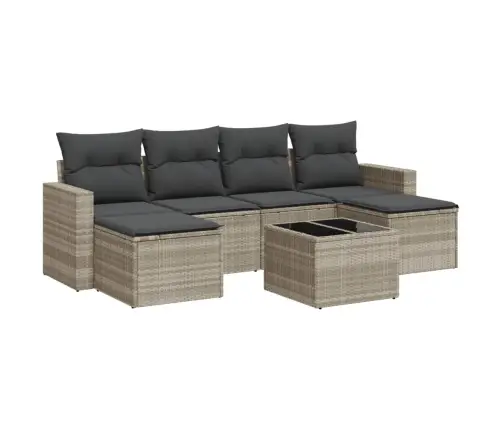 Sofos Komplektas Su Pagalvėlėmis, 7 Dalių, Pilkas, Poliratanas