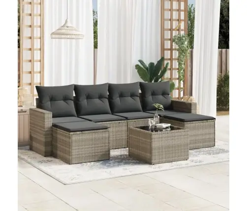 Sofos Komplektas Su Pagalvėlėmis, 7 Dalių, Pilkas, Poliratanas