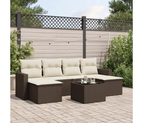 7-Daļīgs Dārza Dīvānu Komplekts, Matrači, Brūna Pe Rotangpalma Vidaxl