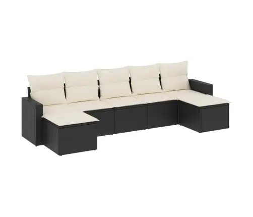 Sofos Komplektas Su Pagalvėlėmis, 7 Dalių, Juodas, Poliratanas