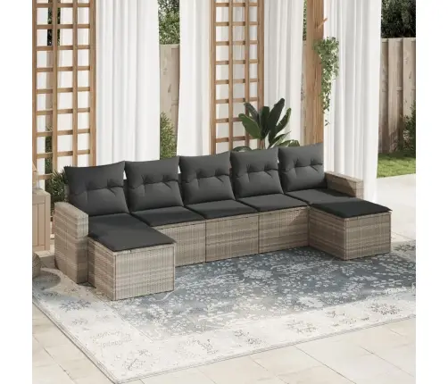 Sofos Komplektas Su Pagalvėlėmis, 7 Dalių, Pilkas, Poliratanas