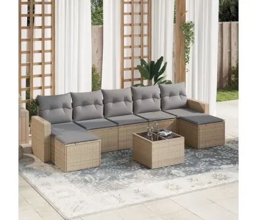 8-Daļīgs Dārza Dīvāna Komplekts, Matrači, Bēša Pe Rotangpalma Vidaxl