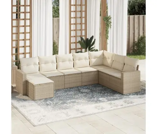 8-Daļīgs Dārza Dīvāna Komplekts, Matrači, Bēša Pe Rotangpalma Vidaxl