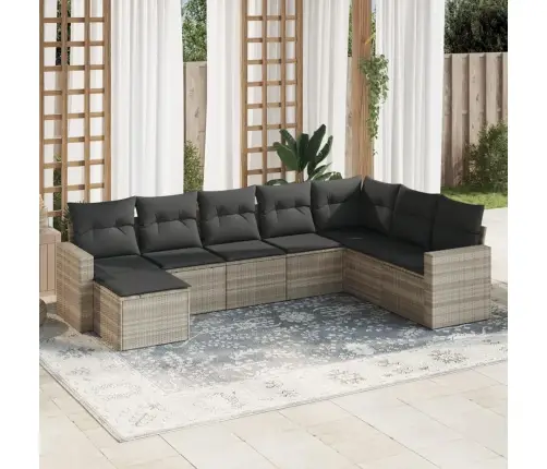 8-Daļīgs Dārza Dīvāna Komplekts,Matrači, Gaiši Pelēka Pe Pinums Vidaxl