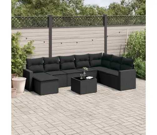 Sodo Komplektas Su Pagalvėlėmis, 9 Dalių, Juodas, Poliratanas