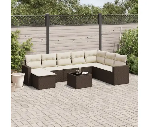 9-Daļīgs Dārza Dīvāna Komplekts, Matrači, Brūna Pe Rotangpalma Vidaxl