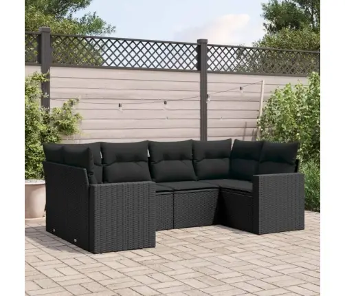 Sofos Komplektas Su Pagalvėlėmis, 6 Dalių, Juodas, Poliratanas