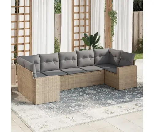 Sofos Komplektas Su Pagalvėlėmis, 7 Dalių, Smėlio, Poliratanas